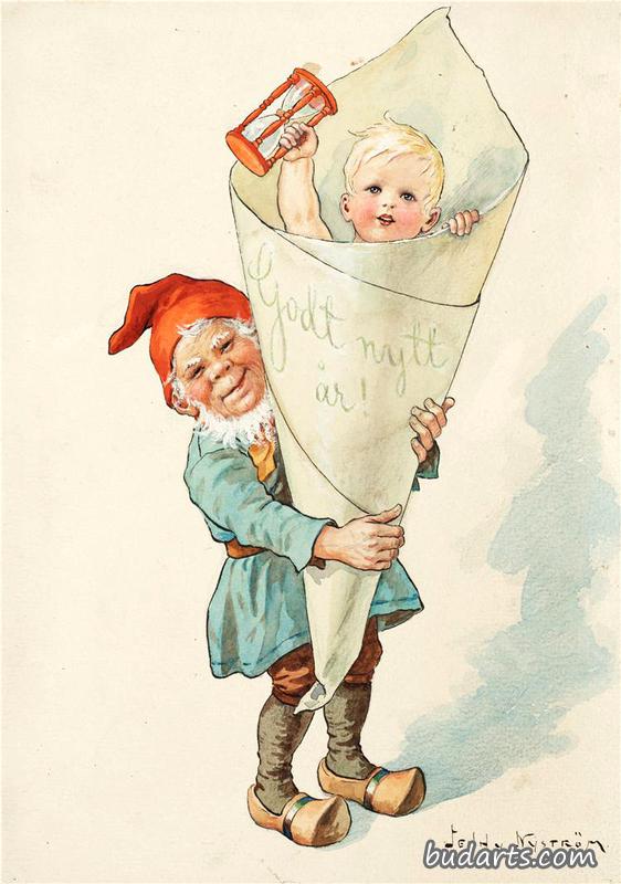 布朗尼和一个男孩抱着一个大玉米角
