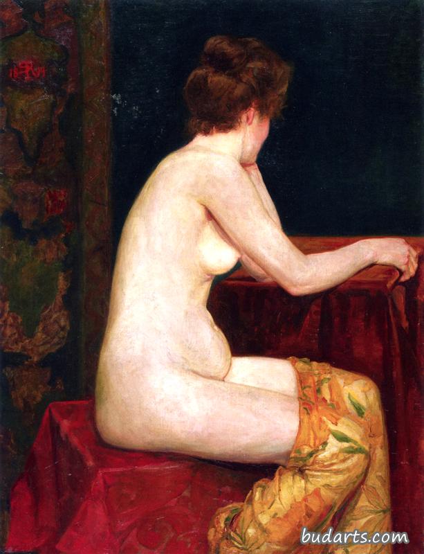 女性，裸体坐着