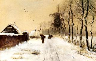 Wood Gatherers on a Country Lane in Winter