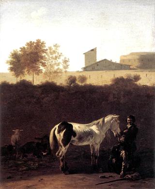 Italian Landscape with Herdsmen and a Piebald Horse