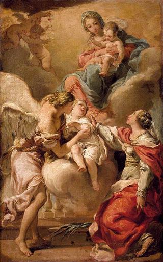 Saint Giustina and the Guardian Angel Commending the Soul of an Infant to the Madonna and Child