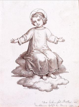 Jesus child sitting on clouds