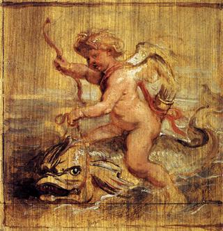 Cupid Riding a Dolphin