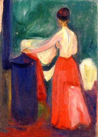 Nude with Red Skirt