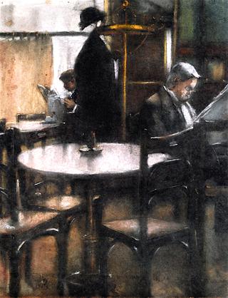 Two Gentlemen Reading the Newspaper in a Café