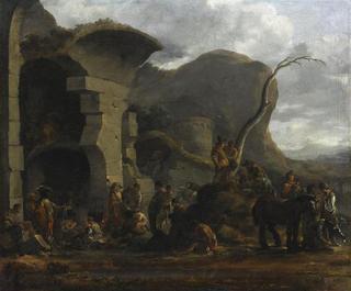 Travellers beside Ruins