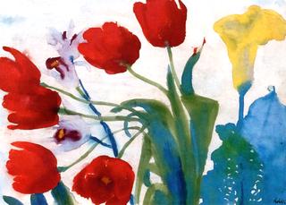 Flowers - Watercolor with Red Tulips