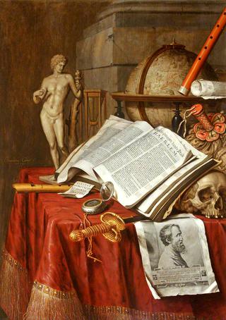 Vanitas Still Life with a Statuette of an Antique Athlete and a Print of Michelangelo