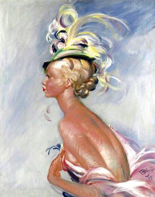 Fashionable Woman in Hat with Feathers