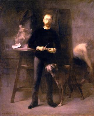 雕塑家路易斯·亨利·德维莱兹在他的工作室里