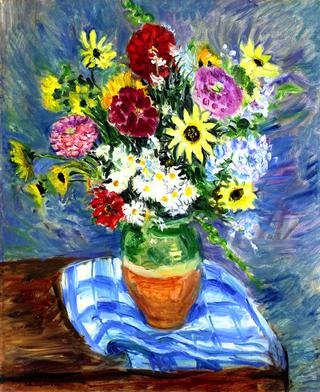 Bouquet of Flowers on a Checkered Tablecloth