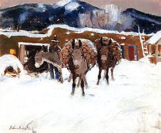 Burros in Winter, Taos