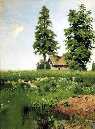 Small Hut in a Meadow. Study