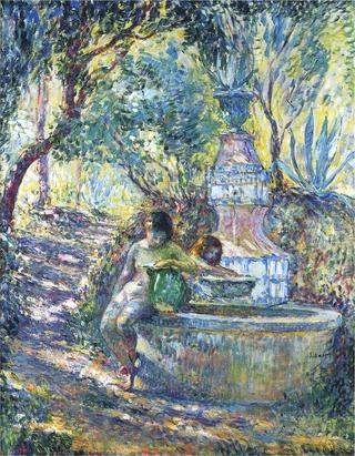 Two girls at a fountain in Saint Tropez