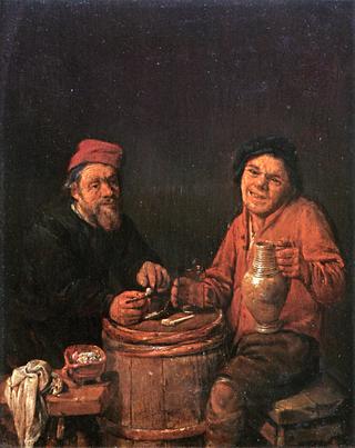 Two Peasants Smoking and Drinking