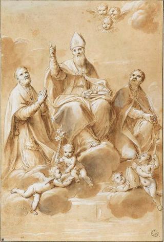圣尼古拉斯，米拉主教，在两个圣徒之间的云层上