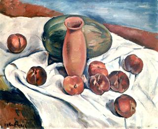 Still Life, Watermelon, Eight Peaches and a Vase