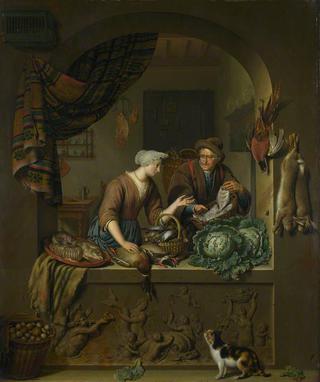 A Woman and a Fish Pedler in a Kitchen