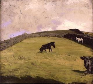 Cattle and a White Horse at Pasture