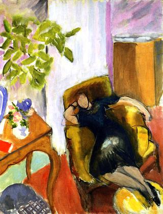 Young Girl in Black, in Yellow Armchair