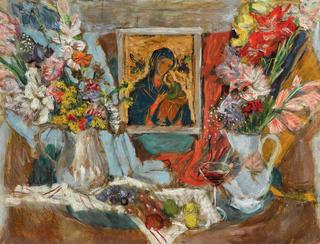 Still Life with Flowers and Icon