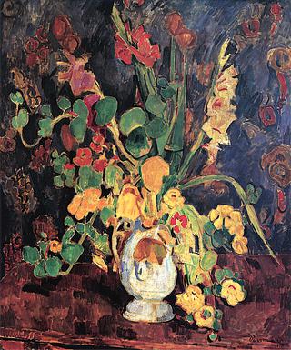 Gladioli and Nasturtiums in a Chinese Vase