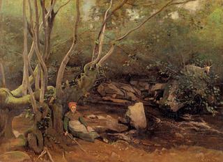 洛姆斯-牧羊女坐在河边的树下