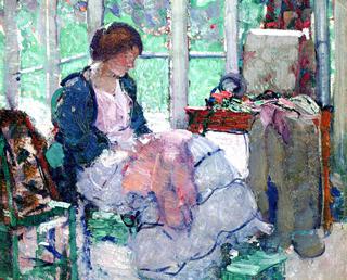 Young Lady Sewing
