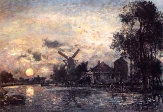 Canal in Holland in the Moonlight