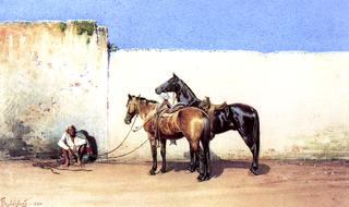 Hopi Man with Two Horses