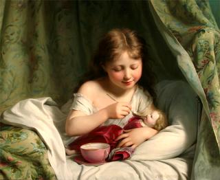 Girl Feeding Her Doll