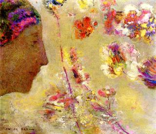Profile of a Woman with Butterfly and Flowers