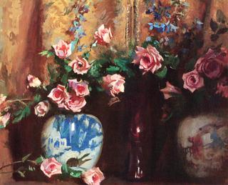 Still Life with Roses and Two Jars