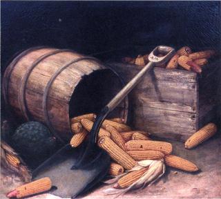 Barrel and Box of Corn with Scoup