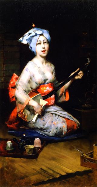 Geisha Playing a Samisen