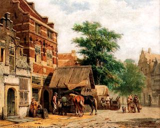 View in a street, Culemborg, with a blacksmith at work