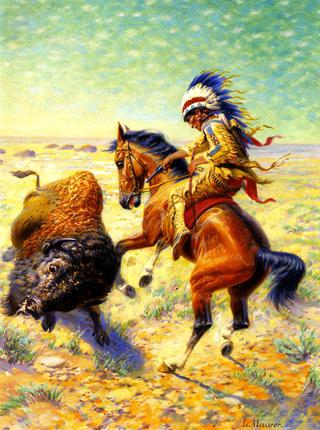 Chief Spotted Tail Shooting Buffalo