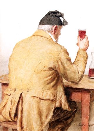 Old Man Sitting at Table, Shown from Behind
