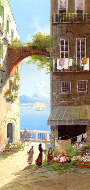 Flower Market with a View of Castel del'Ovo, Naples