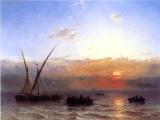 Fishing Boats at Sunset