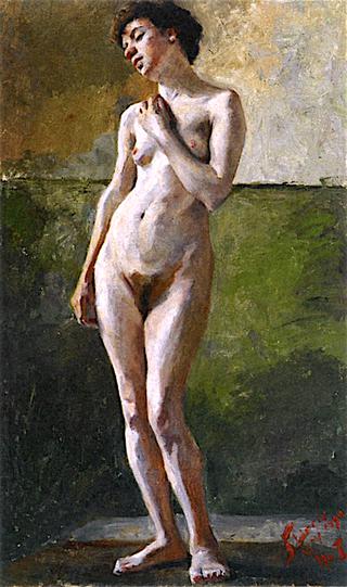 Nude Study, Standing with Hand to Shoulder