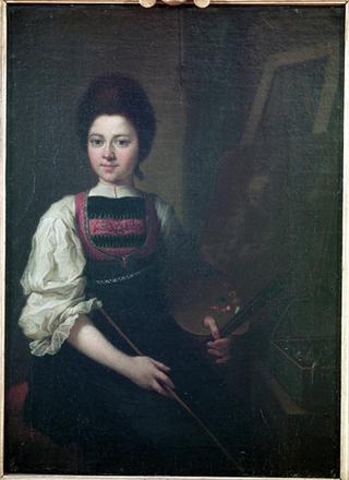 Self-portrait with brush and palette