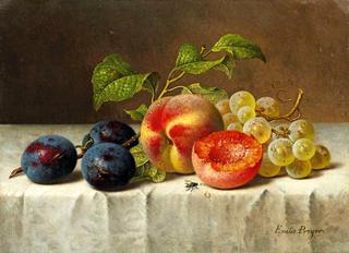 Still life with peaches, plums, and grapes