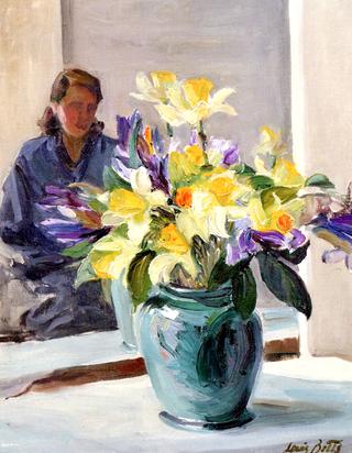 Still Life with Daffodils and Figure