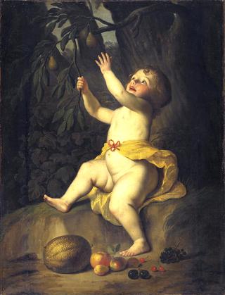 A child picking fruit