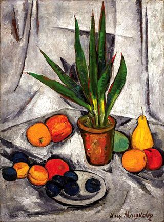 Still life with plants and fruit