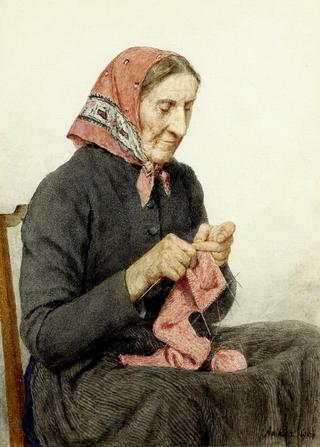 Seated Peasant Woman Knitting