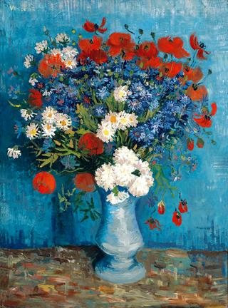 Vase with Cornflowers and Poppies