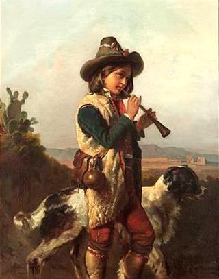 Shepherd With Dog Playing Flute