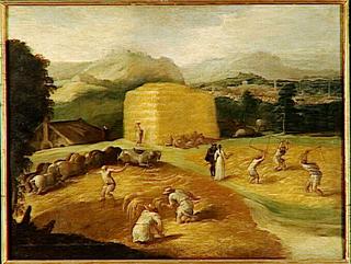 Landscape with wheat threshers